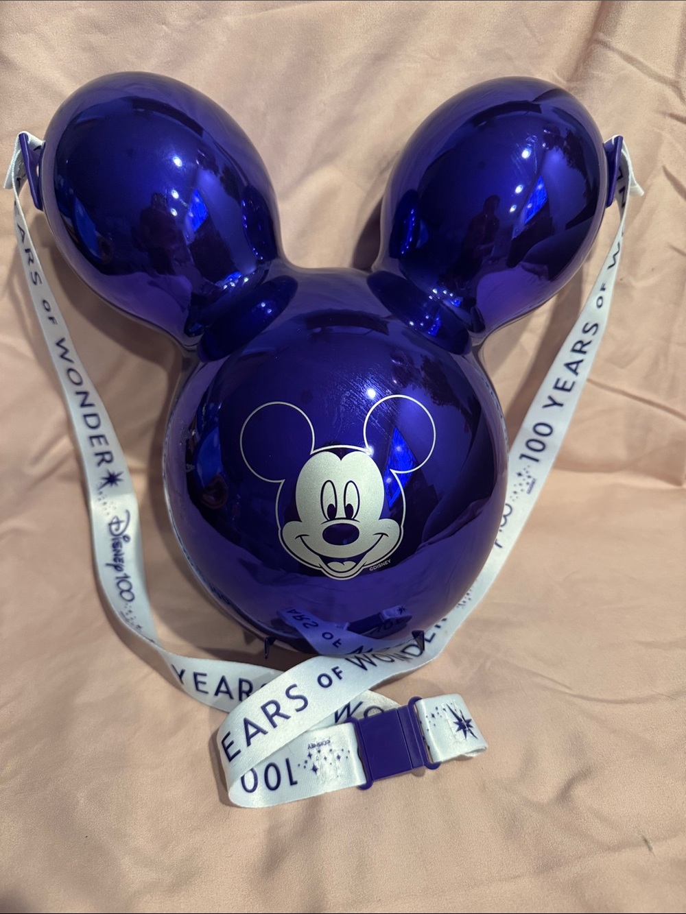 Disney Blue 100 years of wonder Mickey Head Bucket with White Lanyard
